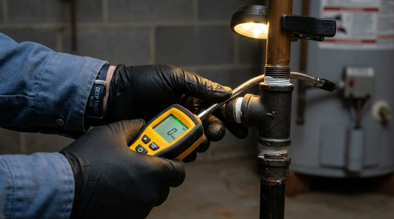 Gas leak detection with electronic sniffer by Johns Plumbing LLC in Encinitas