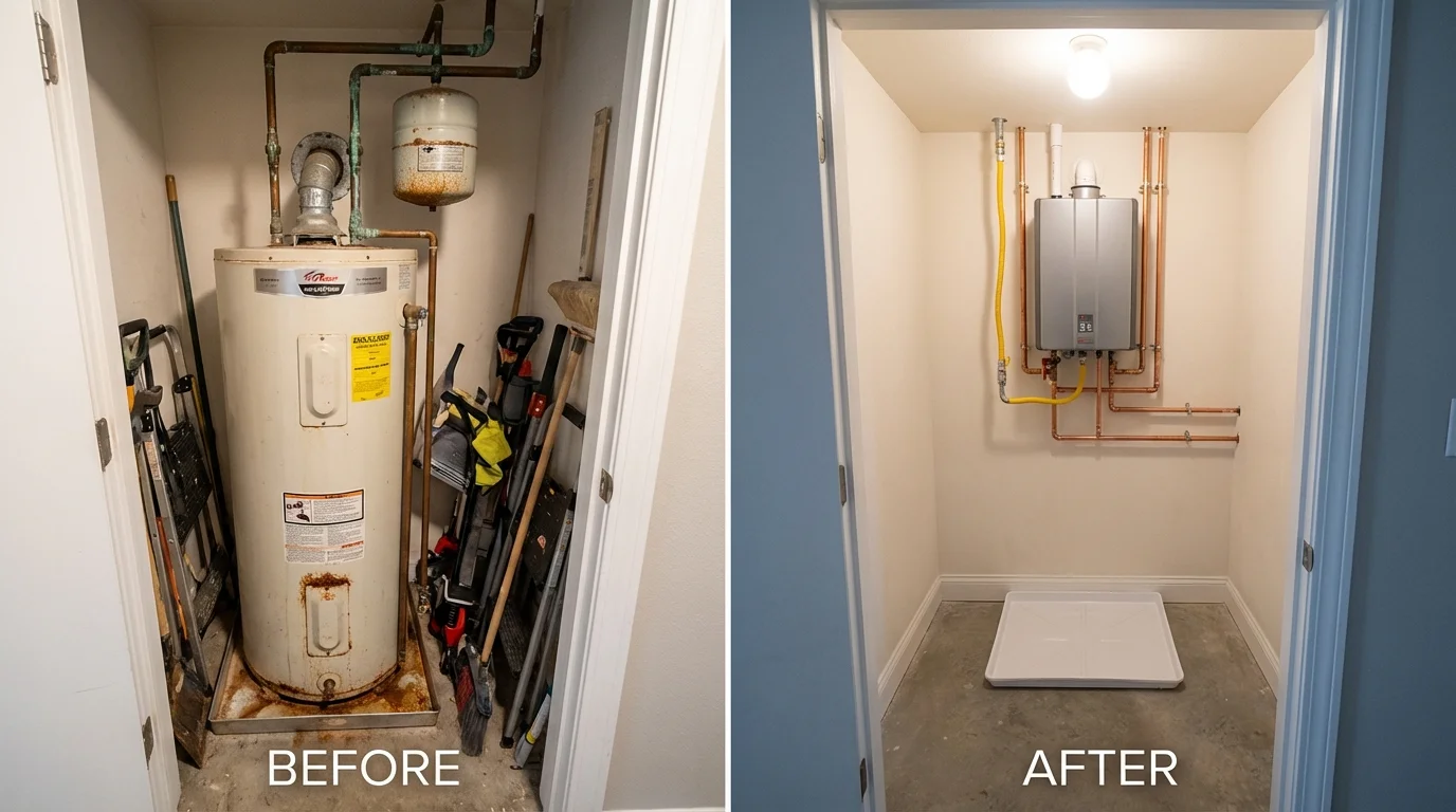 Tank water heater versus wall-mounted tankless unit comparison for Encinitas, CA homeowners